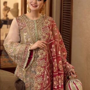 Crimson organza handwork 3 PC