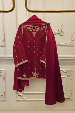 ✨ FOUR PIECE PURE ORGANZA EMBELLISHED SUIT – WITH DUPATTA & RAW SILK PANTS ✨