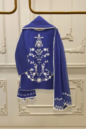 🌸 FOUR PIECE PURE COTTON NET EMBROIDERED SUIT – WITH DUPATTA & RAW SILK PANTS 🌸