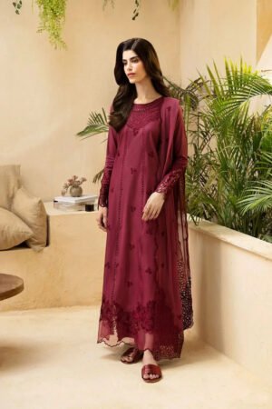 3 Piece Cotton Embroidered Dress - Majesty Wine